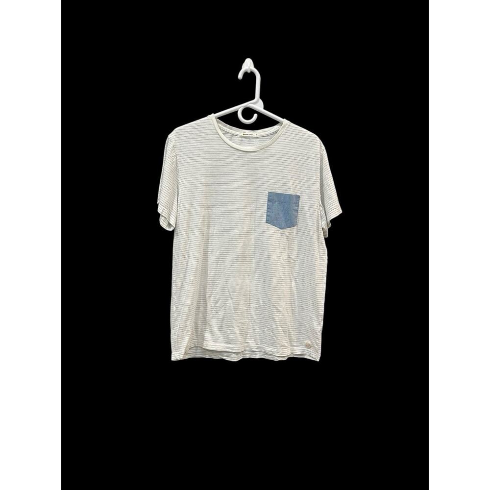 MARINE LAYER White Gray Striped Crew Neck Cotton Signature Pocket T Shirt M